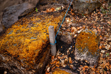Fototapeta premium A close up of marking tools at an archaeological excavation site The Detailed Work of Uncovering History