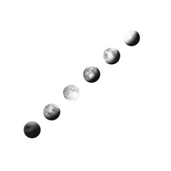 Lunar phases isolated on transparent background showing the moons cycle in detail