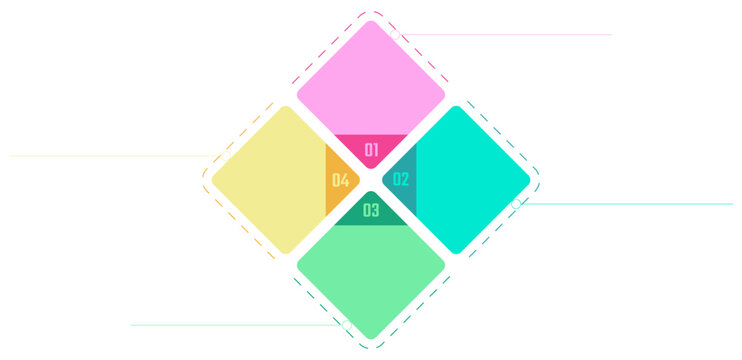 4-Step Diamond Vector Infographic Template. Minimalist illustration uses four colored, rounded squares to visualize a process, cycle, or key options. Editable graphic provides a modern, clean design