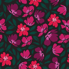 Abstract hand drawn flowers, seamless patterns with floral for fabric, textiles, clothing, poster, cover, banner, wall art, home decor, background. Vector illustration.