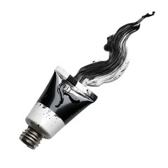 Black paint spilling out of a tube isolated on transparent background creates art