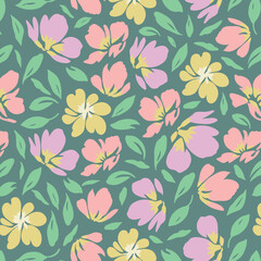 Abstract hand drawn flowers, seamless patterns with floral for fabric, textiles, clothing, poster, cover, banner, wall art, home decor, background. Vector illustration.