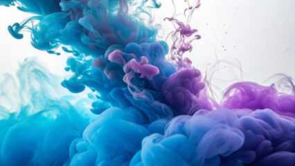 Abstract Blue and Purple Ink Cloud Swirl in Water