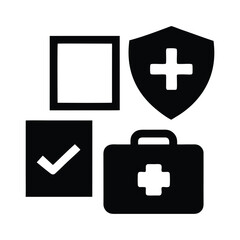 Medical insurance healthcare protection check box first aid kit health safety concept vector icon