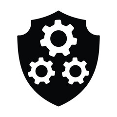 Security shield with gears icon for technology protection and engineering solutions concept design