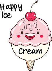 Smiling Pink Sundae with Cherry Vector Logo