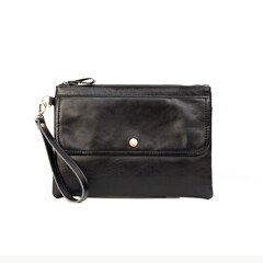 Plain black leather pouch isolated on white background