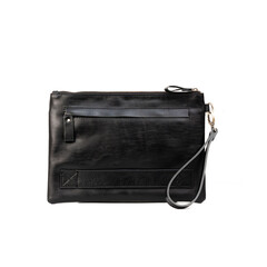 Plain black leather pouch isolated on white background