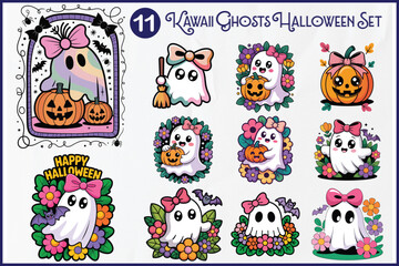 Cute kawaii ghosts and pumpkins for Halloween fun