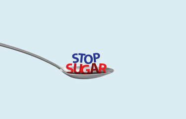 Stop sugar and keep diabetes under control. Text in a spoon. World diabetes day concept