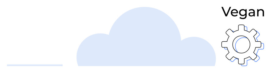 Cloud element with gear and vegan label highlights sustainability, eco-friendly solutions, and technological progress. Ideal for innovation, environment, digital tools, veganism, green energy, cloud
