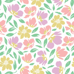 Abstract hand drawn flowers, seamless patterns with floral for fabric, textiles, clothing, poster, cover, banner, wall art, home decor, background. Vector illustration.