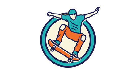Stylized graphic depicts an athlete executing an aerial maneuver on a board sport apparatus
