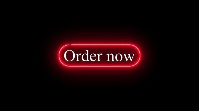 Neon “Order Now” button animation, glowing blue call to action, digital marketing UI element, online shopping click button, modern web interface on dark background