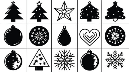 Vector Christmas tree set with star decoration and snowflake icon illustration for holiday design