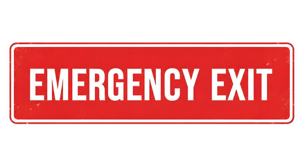 Red “Emergency Exit” safety sign isolated on transparent background for warning use.