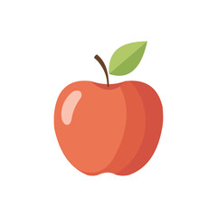 A simple stylized illustration of a red apple with a green leaf and brown stem