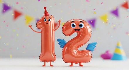 Cartoon balloons shaped like the number twelve isolated on white background