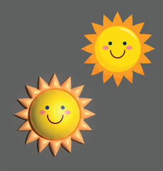 Happy summer sun cartoon character illustration with a bright smile, radiating yellow vector sunshine
