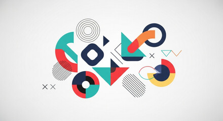 Obraz premium Abstract geometric composition with circles triangles and lines on white