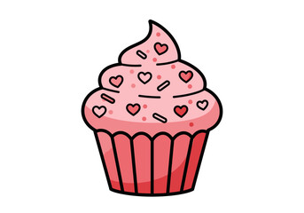 Valentines Day Cupcake with Heart Sprinkles and Pink Frosting.