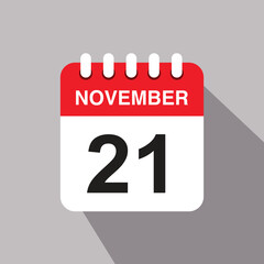 21 november calendar date icon. vector illustration with shadow design