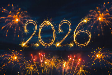 2026 Fireworks Celebration | Bright Sparkling Numbers in Night Sky for New Year Countdown and Party Festivities