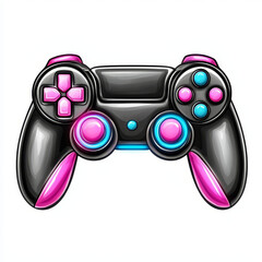 Vibrant stylized game controller with pink blue and black accents ready for play.