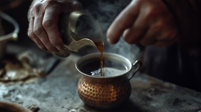 Crafting traditional Turkish coffee with precise brewing techniques in an intimate setting