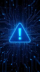 Futuristic Digital Warning Alert with Glowing Exclamation Mark and Cyber Grid Background