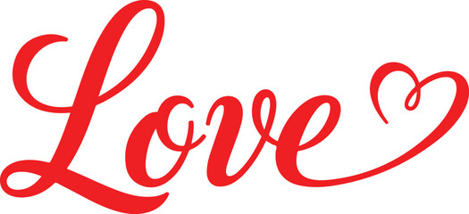 A stylized red script font spelling out the word "Love" with the 'e' transitioning into a heart shape.
