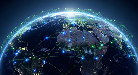 Obraz premium Global network connections and communication, illustrating the interconnectedness of the planet through digital networks