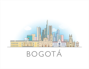 Naklejka premium Bogota, Colombia, cityscape illustration skyline drawing in colour