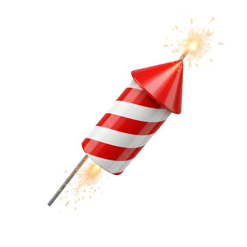 3D realistic fireworks rocket icon isolated on white
