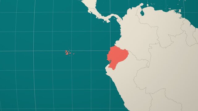 Ecuador map. Animated zoom into the country on the Globe in Teal Pale Mint color palette. Country logo animation. Map with meridians, parallels. Stylish video.
