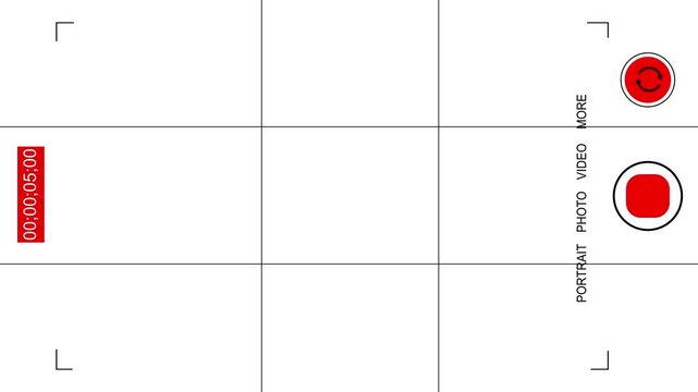 4k camera viewfinder HUD with transparency. Widescreen video.Cinema camera-like portrait recording screen with blinking REC and live timer on white background.