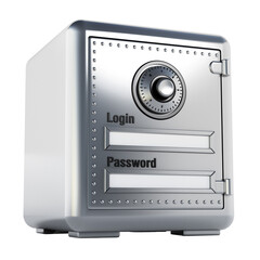 Fototapeta premium Steel safe with login and password screen on transparent background. 3D illustration