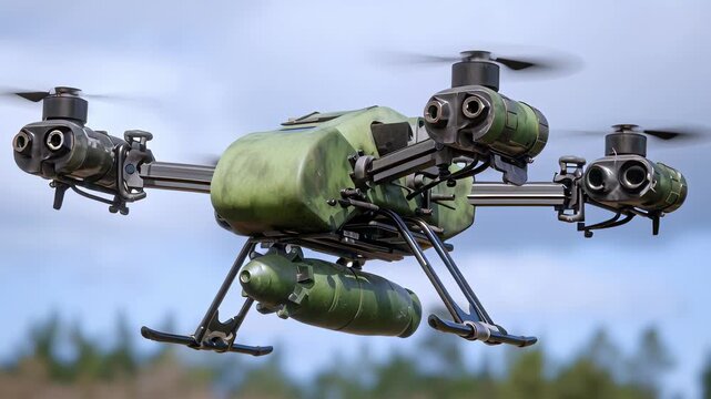 Unmanned FPV drone with military design and technology