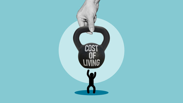 Rising cost of living due to inflation financial crisis. Price rise in economy or increase in living costs