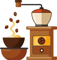 Coffee grinder and cappuccino cup combo , white background  