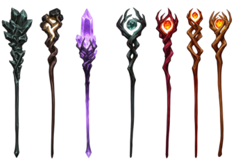 Fantasy staffs collection transparent background cutout png