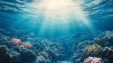 Obraz premium Bleached Coral Reef Split Between Life and Extinction Underwater Scene