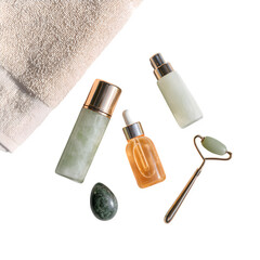 Jade beauty products on black isolated on transparent background