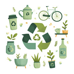 Eco-Friendly Lifestyle Collection isolated on transparent background