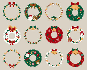 クリスマスリース　オシャレなイラストセット　2025