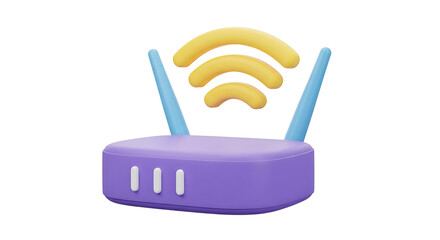 A 3d rendered wifi router with antennas and signal waves isolated on transparent background