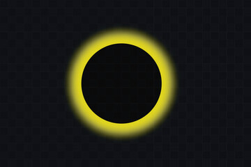 A golden glowing circle symbol shines like a solar ring against the dark black space design. glitter glow