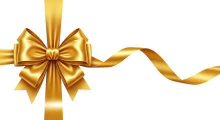A luxurious golden ribbon tied into a perfect bow, isolated on white isolated on transparent background