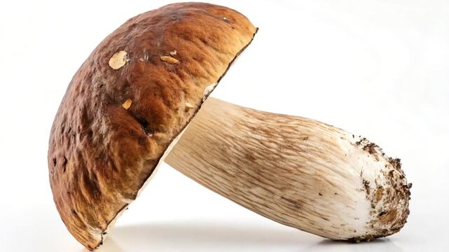 boletus edulis isolated on white background video orbit left