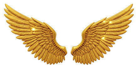 Golden angel wings isolated on transparent background